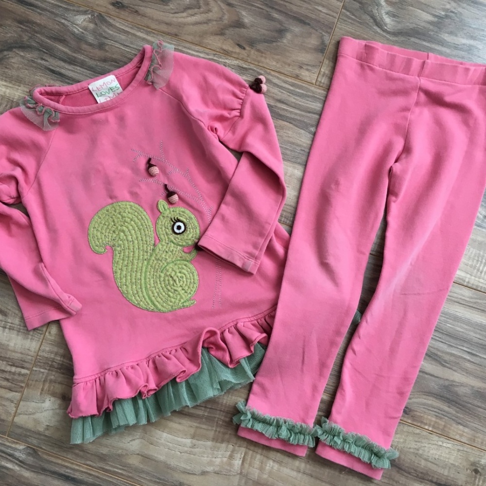 Girls LuLu Loves Lime Tunic Top & Leggings Sz 3-4